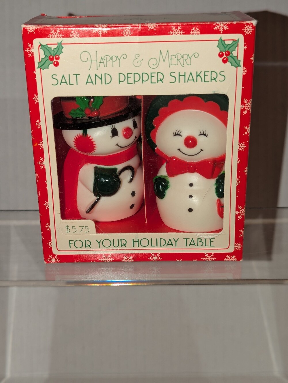 Vintage Hallmark Snowman & Woman Happy & Merry Salt & Pepper Shakers Boxed